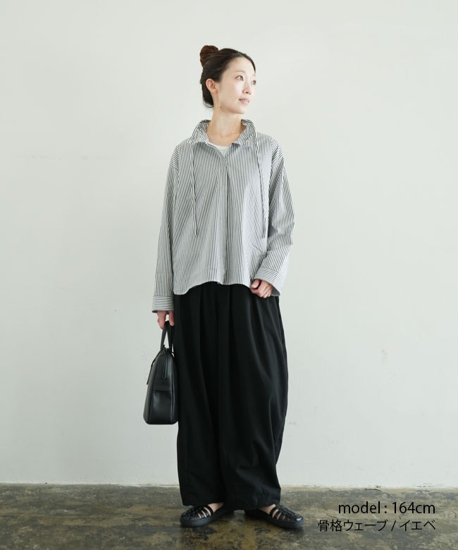 mizuiro ind(ミズイロインド)stripe gather neck shirt ストライプ