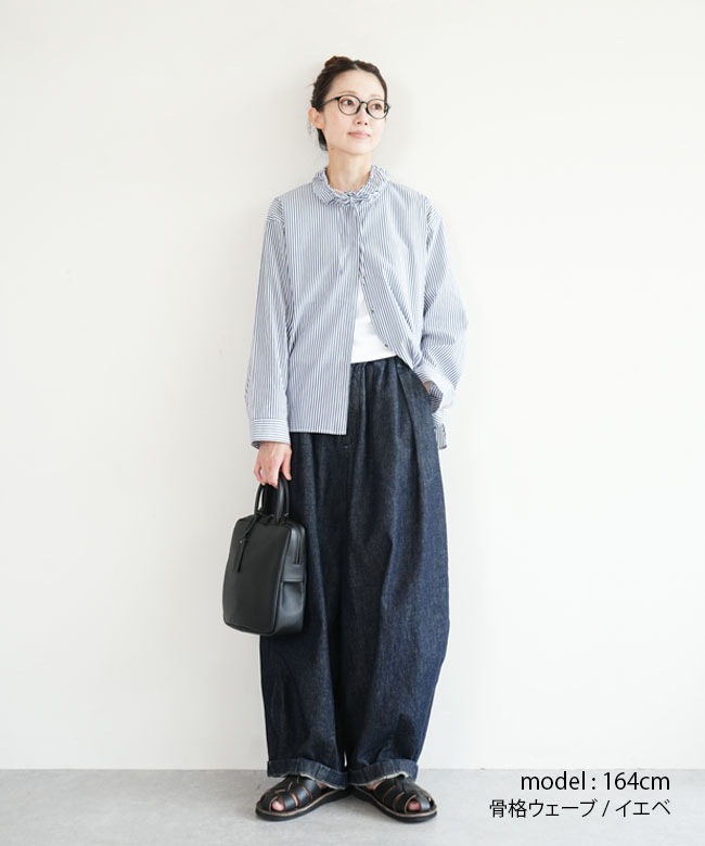 mizuiro ind(ミズイロインド)stripe gather neck shirt ストライプ 