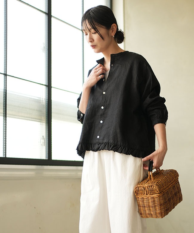 SALE 10%OFF】grin(グリン)40リネン 裾フリル羽織りシャツ レディース