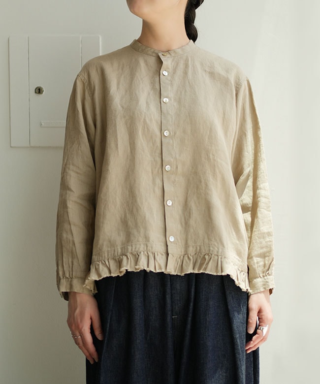 SALE 10%OFF】grin(グリン)40リネン 裾フリル羽織りシャツ レディース