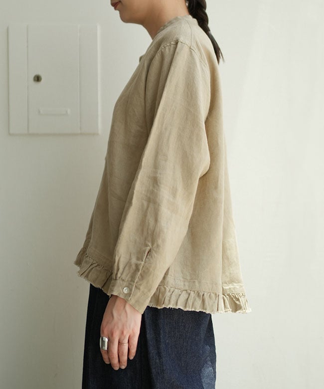SALE 10%OFF】grin(グリン)40リネン 裾フリル羽織りシャツ レディース