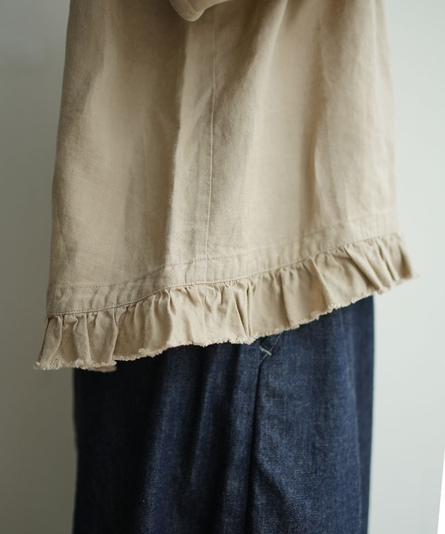 SALE 10%OFF】grin(グリン)40リネン 裾フリル羽織りシャツ レディース