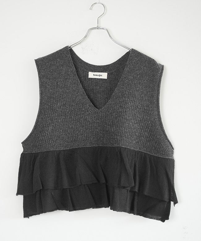 TK25405]tumugu(ツムグ) メリノウール×アルパカ 2wayベスト レディース