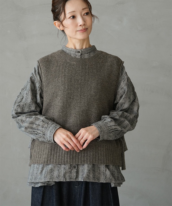 TK25405]tumugu(ツムグ) メリノウール×アルパカ 2wayベスト レディース