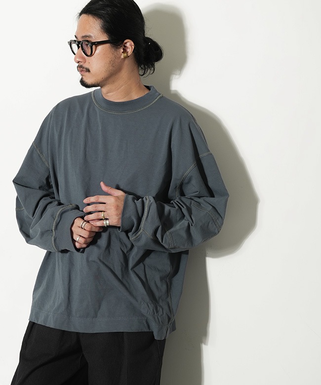 LOHEN 長袖トップス グレー 新品 洗える/S-LL】ベーシックだから着回ししやすい ランダムテレコ リブ