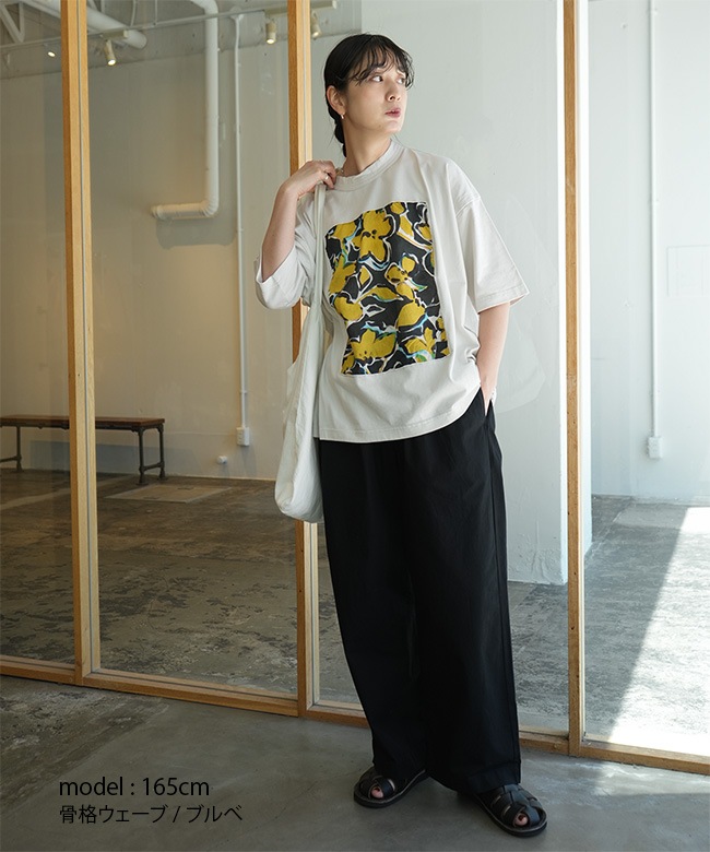 トップス Low classic HOLE POINT PRINT TOP prit(プリット) 40/2天竺×60/1ローンラフボタニカルプリント 5分袖