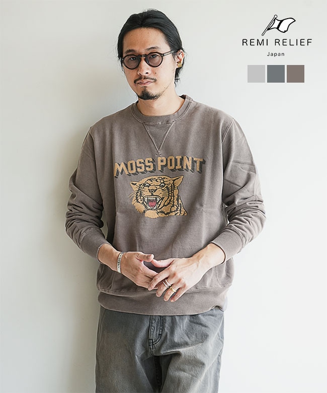 大人気 REMI RELIEF レミリーフ ヴィンテージスウェット RN29373191]REMI RELIEF(レミレリーフ) SP加工裏毛クルー(MOSS