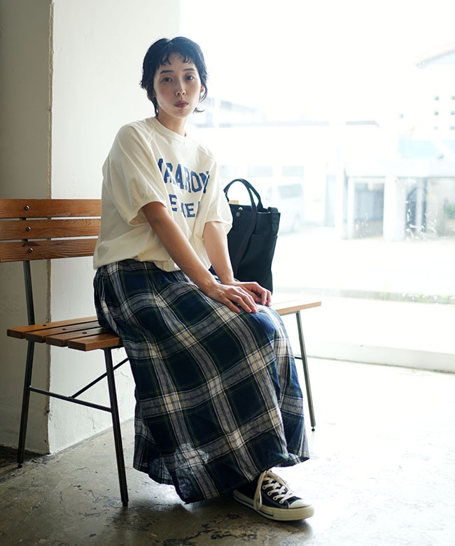 blue willow(ブルーウィロー) リネンタータンチェックギャザースカート