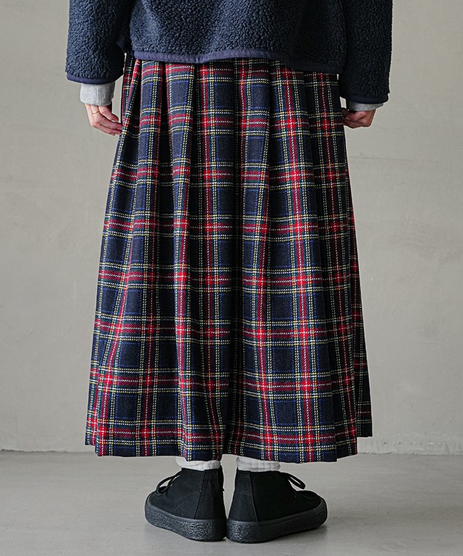 254148]ina(イナ) 別注 ウールチェックスカート ロング丈