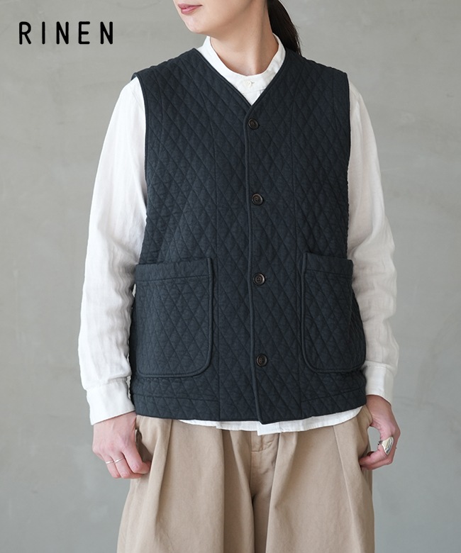R17611]RINEN(リネン)30/1オーガニック天竺ダイヤキルティング ベスト