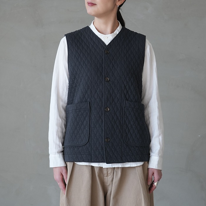 R17611]RINEN(リネン)30/1オーガニック天竺ダイヤキルティング ベスト