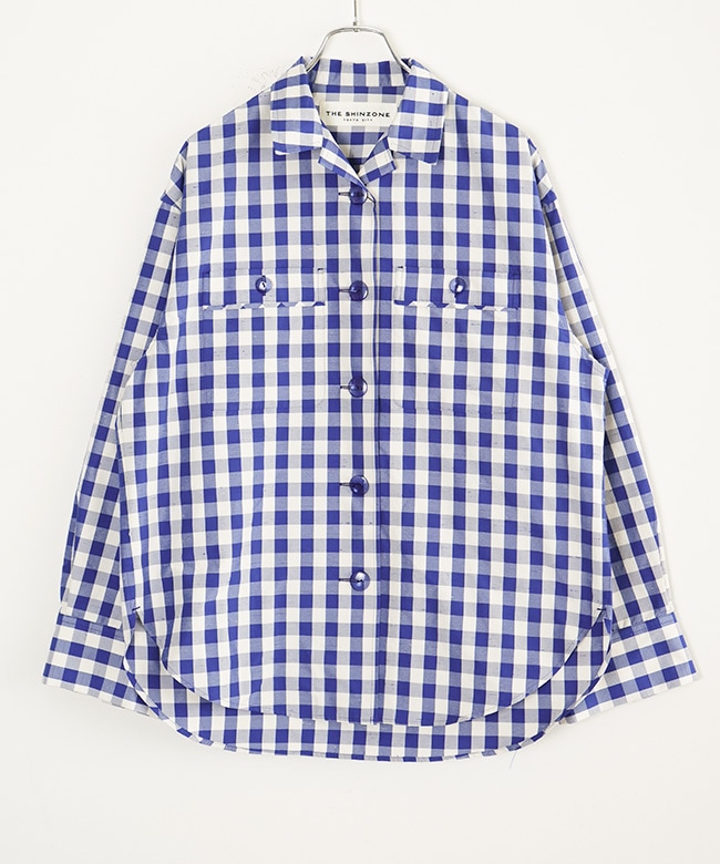 SHRIMPS Antoon gingham check blouse 定価52900円 ギンガムチェック 10 ブラウス シャツ ネイビー ホワイト シュリンプス【中古】4-0227M♪ リネン ギンガム チェック ボタンダウン シャツ（シャツ/ブラウス