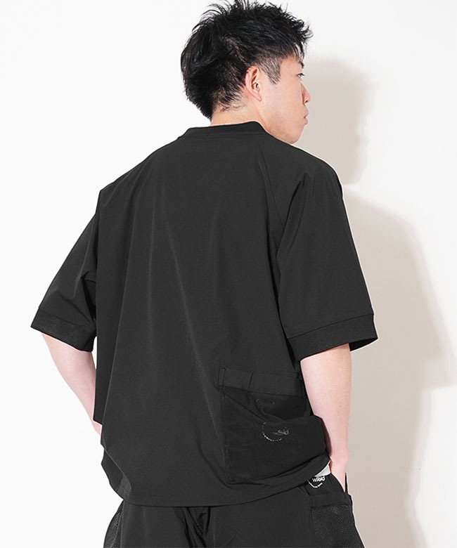 味な副音声　hungryTシャツ wfeld(フェルド) Asym Grid Henley Neck Shirt アシンメトリー