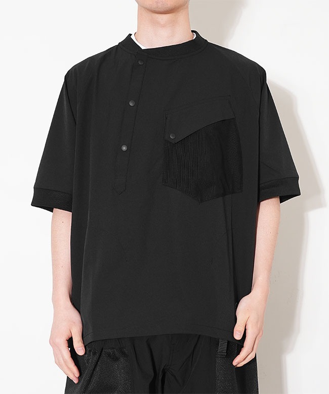 味な副音声　hungryTシャツ wfeld(フェルド) Asym Grid Henley Neck Shirt アシンメトリー