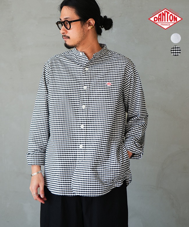 ◇DANTON(ダントン)MEN'S OXFORD BAND COLLAR SHIRT PATTERN メンズ