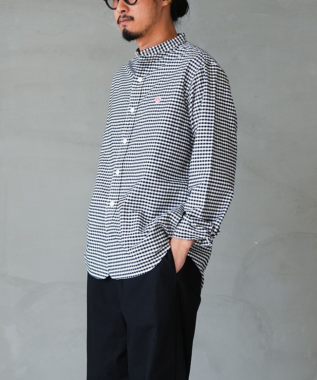 【専用】　DANTON BLACK×WHITE GINGHAM / 42 ◇DANTON(ダントン)MEN'S OXFORD BAND COLLAR SHIRT PATTERN メンズ