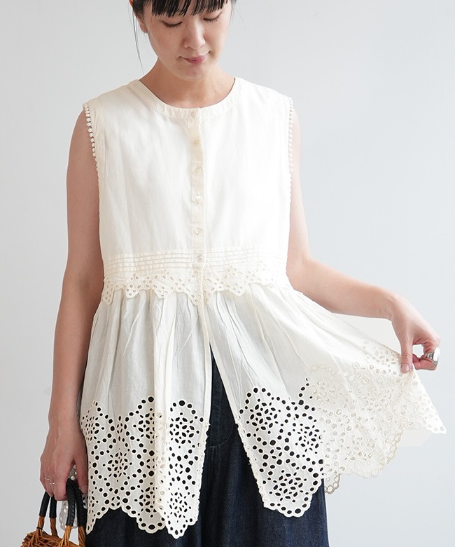 TB25120] tumugu(ツムグ) カットワークレース 2wayノースリ