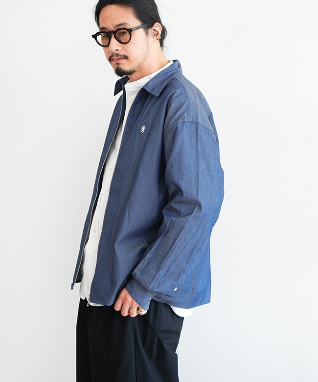 Gymphlex(ジムフレックス)インディゴツイル 長袖ジップシャツ MEN