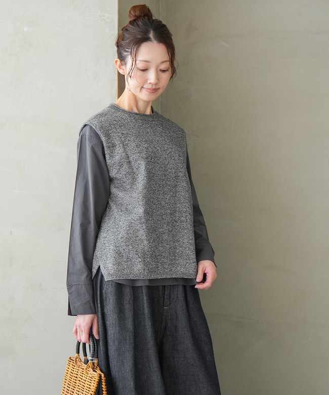 Maomede マオメイド コットンリネン ベスト mao made（マオメイド） ざっくり 麻綿 2WAY ベスト ニットベスト