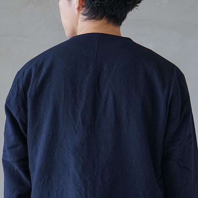 R27400]RINEN(リネン) 2/60ウール綾織 ノーカラージャケット