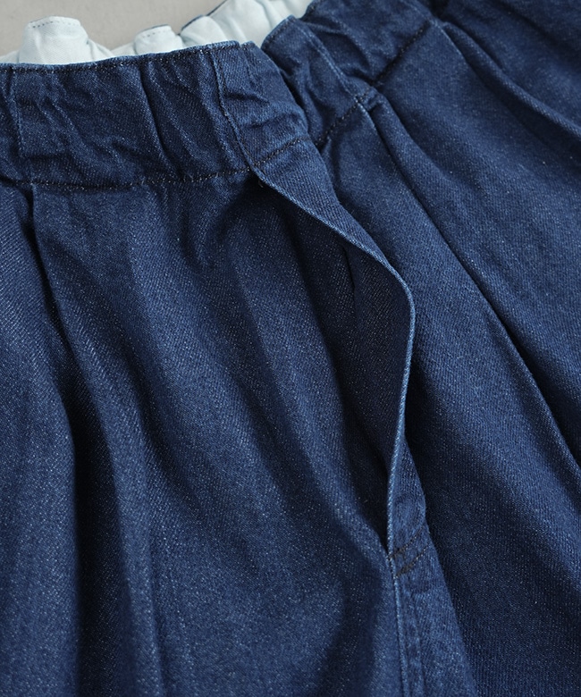 3-260068]mizuiro ind(ミズイロインド) denim tucked wide pants