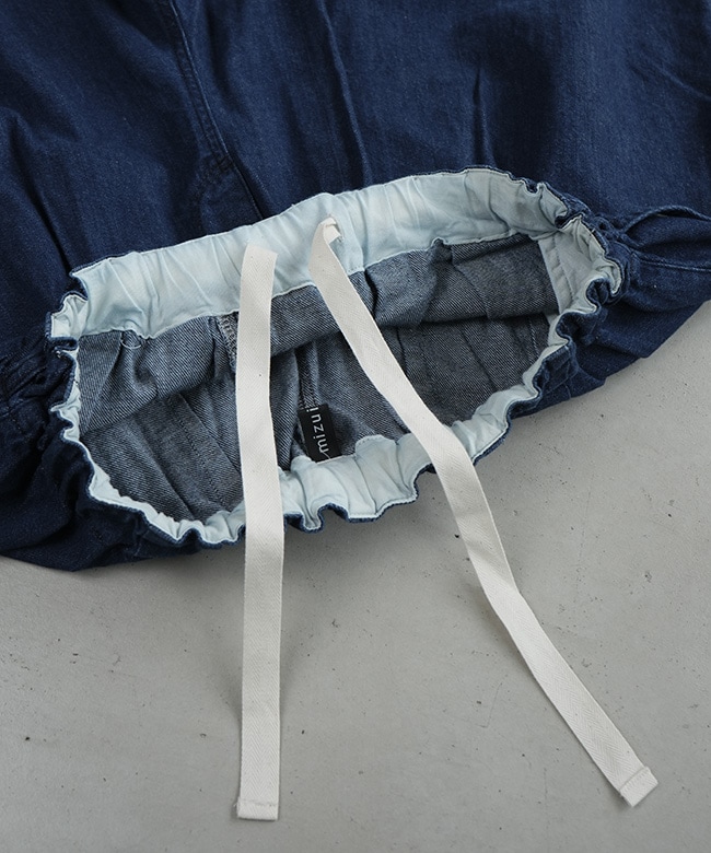 3-260068]mizuiro ind(ミズイロインド) denim tucked wide pants