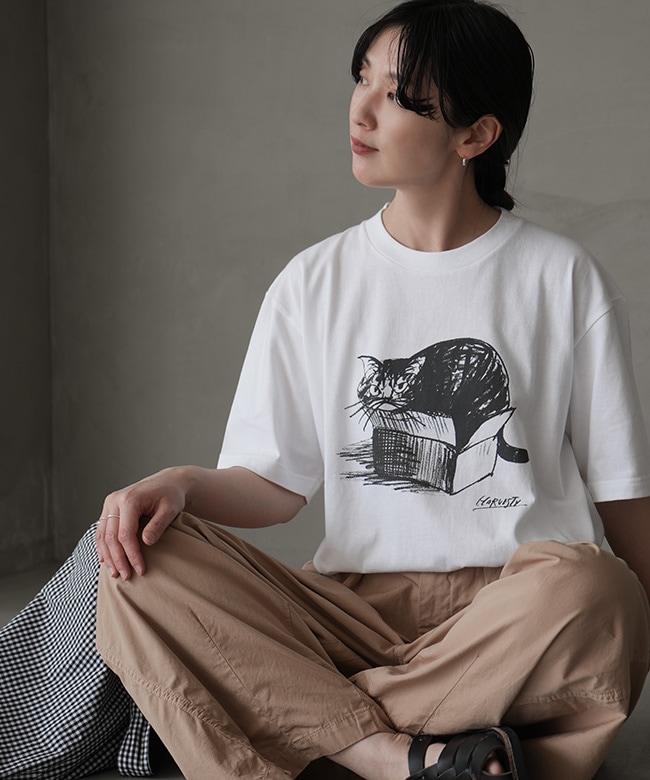 HARVESTY(ハーベスティ)PRINTED BOX TEE＜FRONT/CAT-1＞プリントTee 猫