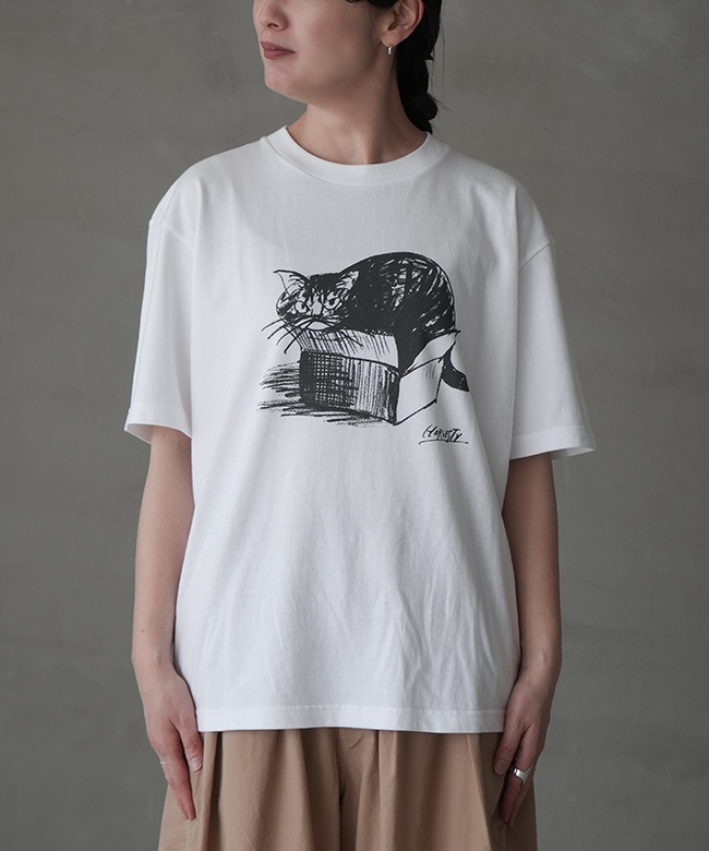 house on the hill カットソー HARVESTY(ハーベスティ)PRINTED BOX TEE＜FRONT/CAT-1＞プリントTee 猫