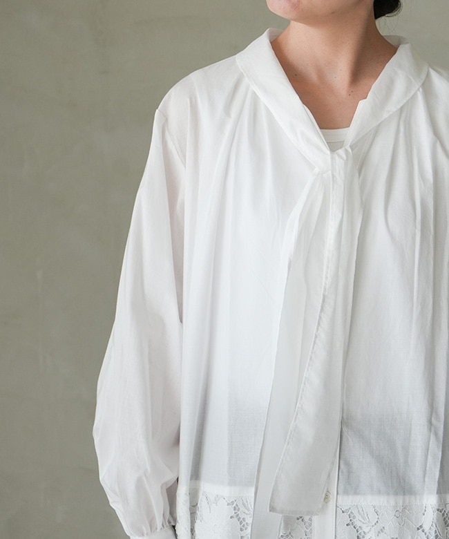 SALE 50%OFF】MIDIUMISOLID(ミディウミソリッド)lace combi shirt 