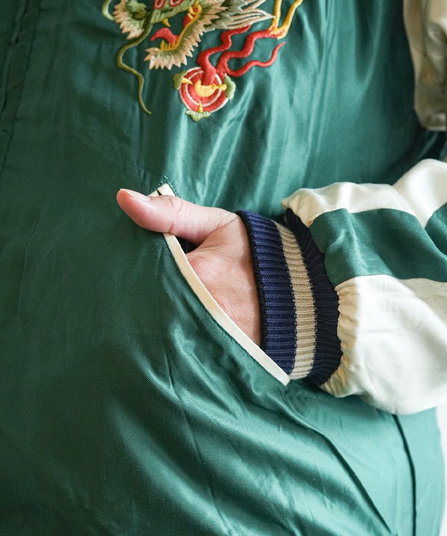 【激レア】80s 東京原宿ペパーミント 鯉 スーベニアジャケット　ドリズラー GL15725]gold(ゴールド) WOOL MELTON×ACETATE SOUVENIR JACKET 