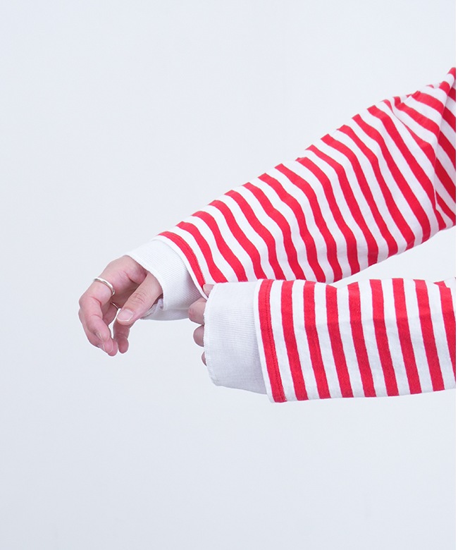 メーアMEER BORDER COMPACT TEE /BRN RED