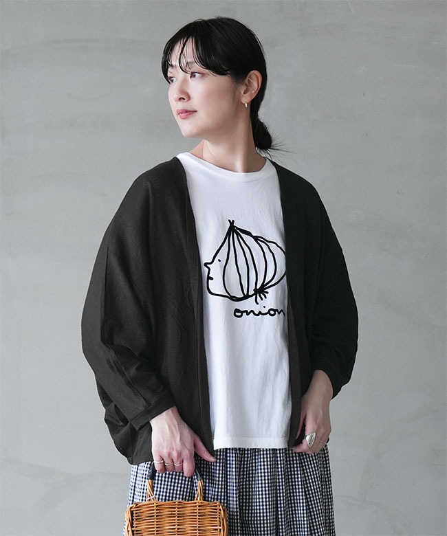 prit 黒 麻混 裾ゴムカーディガン リネン prit(プリット) 別注 40/1ヨーロッパリネン天竺 裾ゴム ドルマン