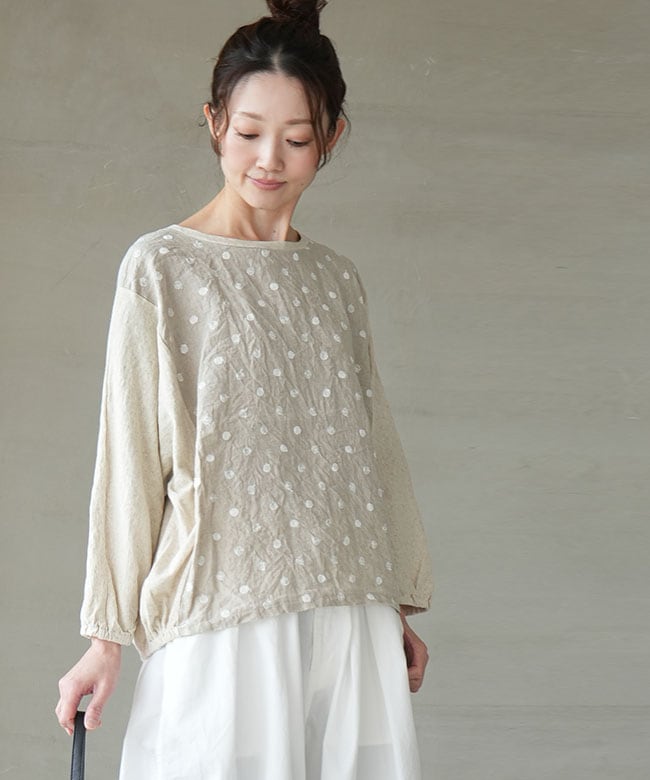 SALE 20%OFF】prit(プリット) 別注 綿麻天竺×リネンドット刺繍