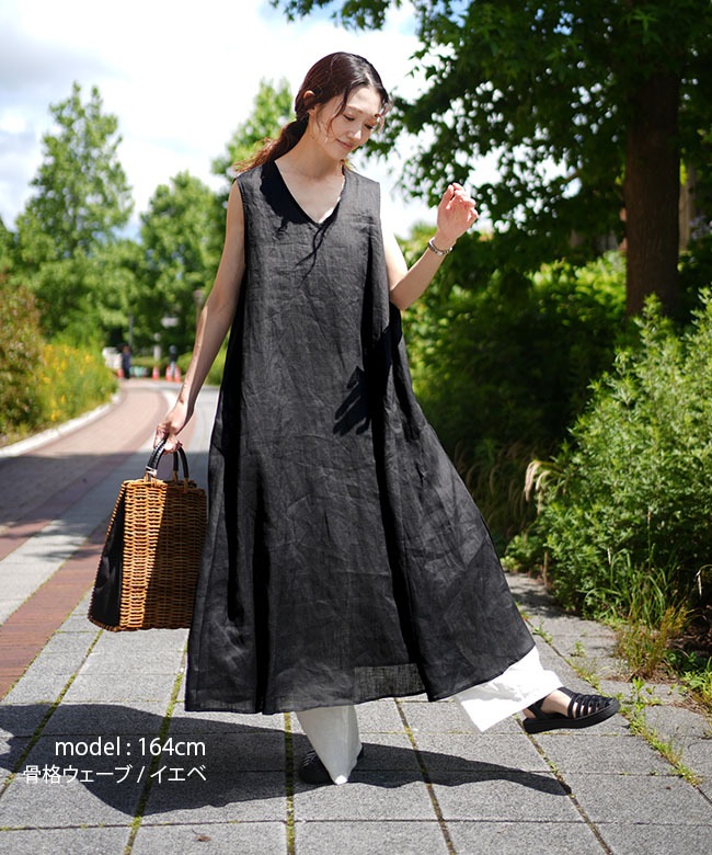 mizuiro ind(ミズイロインド) linen V neck flare OPリネンVネック