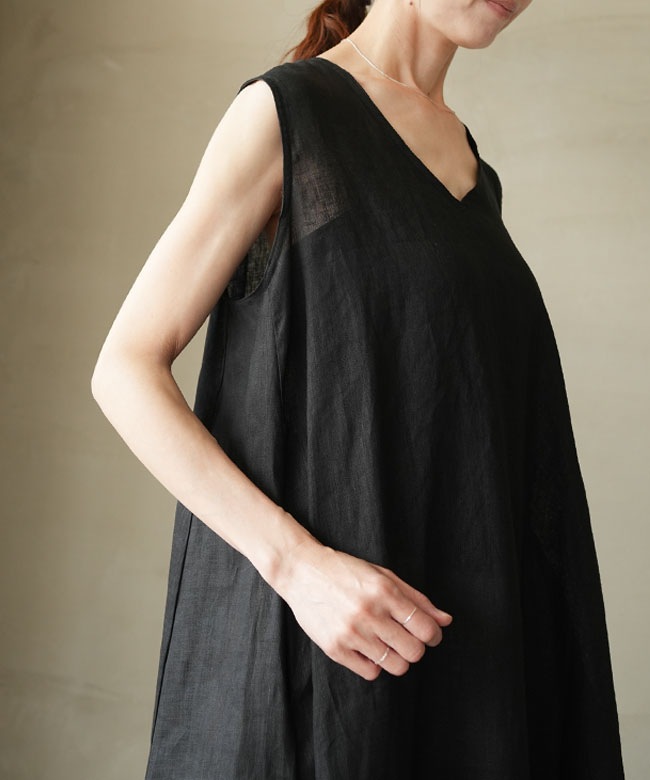 mizuiro ind(ミズイロインド) linen V neck flare OPリネンVネック