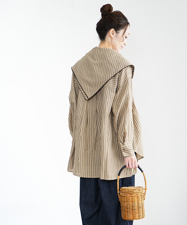 スカーフ付属】tumugu(ツムグ) テンセルリネンストライプ チュニック
