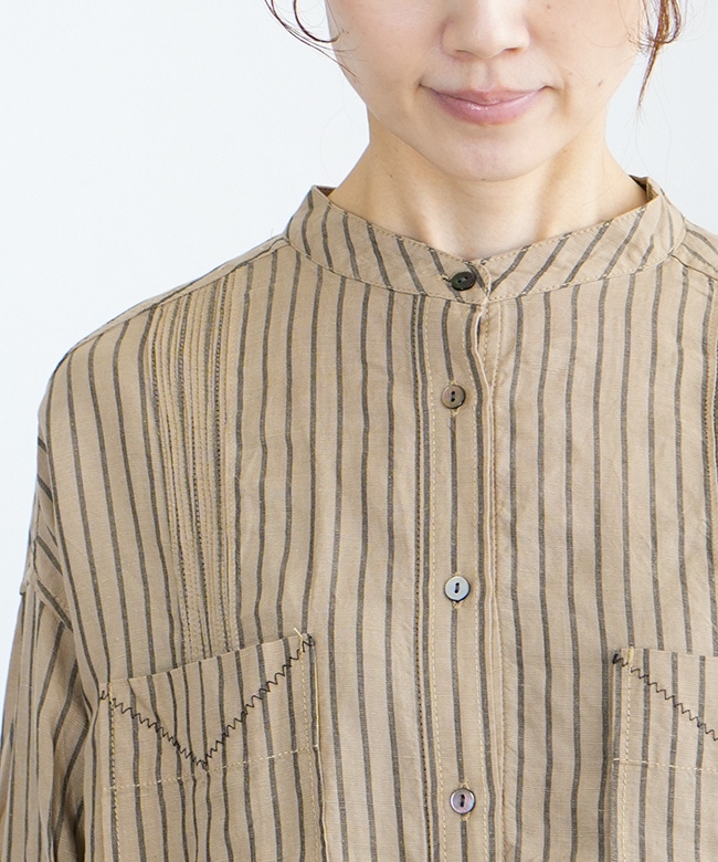 スカーフ付属】tumugu(ツムグ) テンセルリネンストライプ チュニック