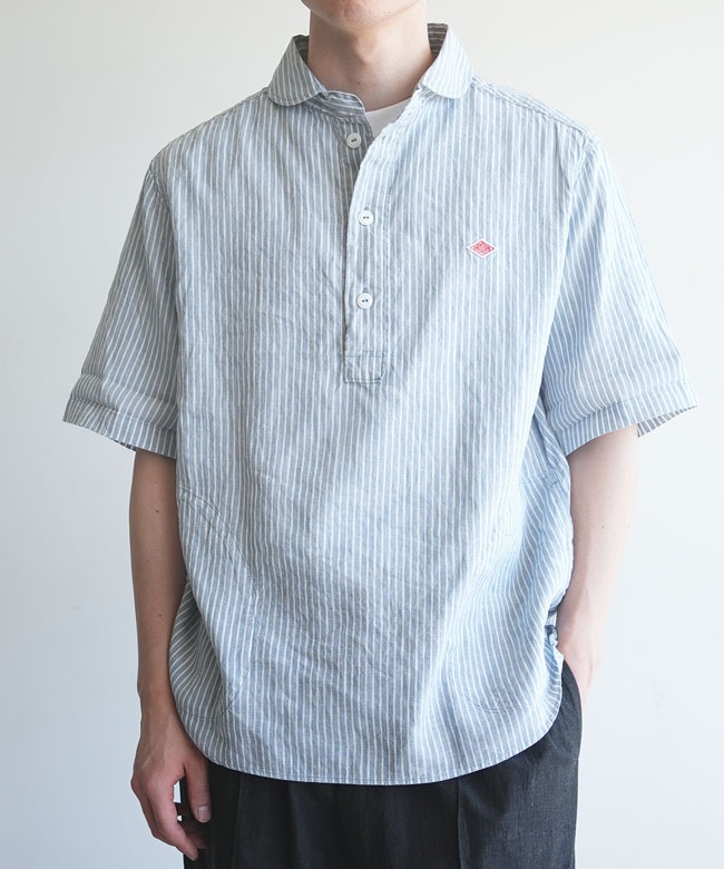 ◇DANTON(ダントン) MEN'S Linen Round Collar Short Sleeve Pullover