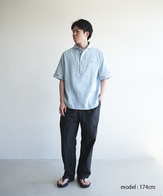 ◇DANTON(ダントン) MEN'S Linen Round Collar Short Sleeve Pullover