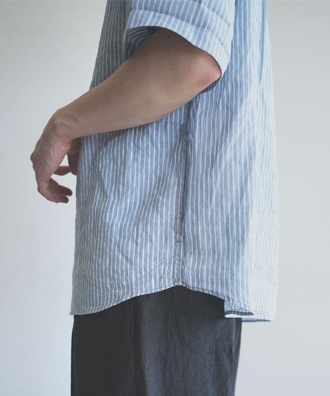 ◇DANTON(ダントン) MEN'S Linen Round Collar Short Sleeve Pullover
