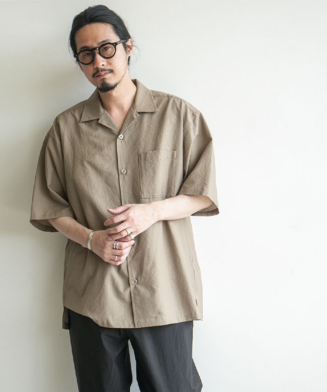 sidenerdsTシャツ　透明な石炭 EVCON(エビコン) SEERSUCKER OPEN COLLAR SHIRT シアサッカー オープン
