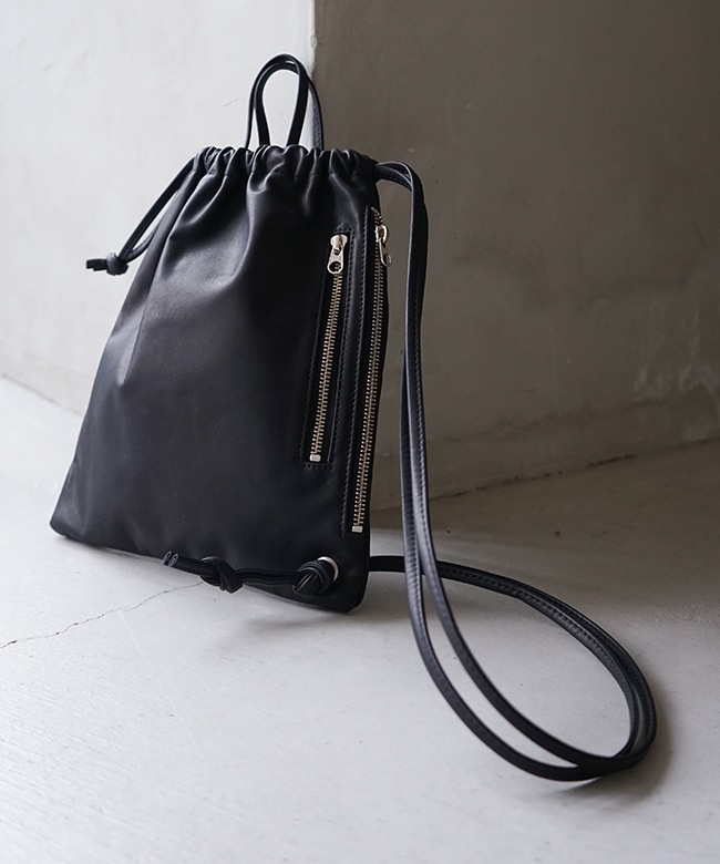 保存袋あり】MORMYRUS(モルミルス) レザー巾着バッグ 2way 肩掛け [M