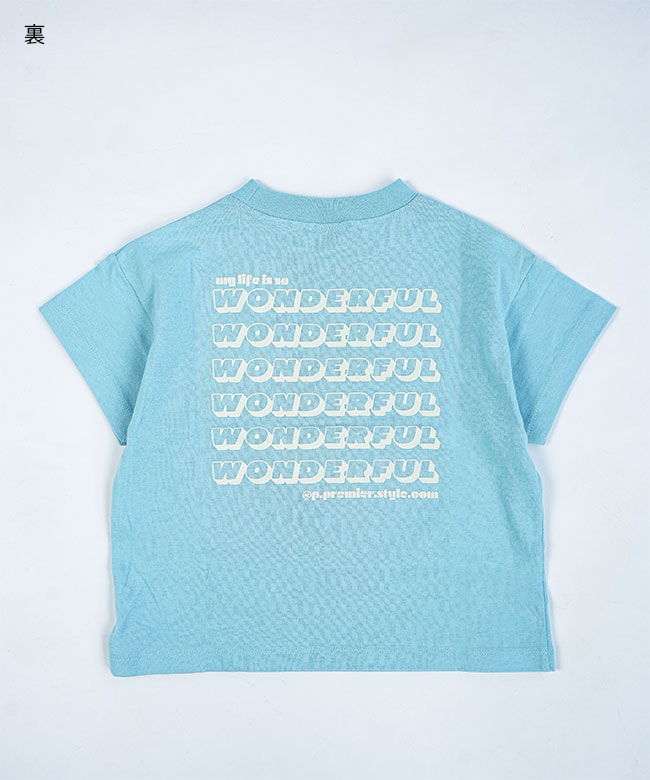 水色ドットの服 p.premier(ピードットプルミエ)イロチ買いしたいシンプルロゴTシャツ