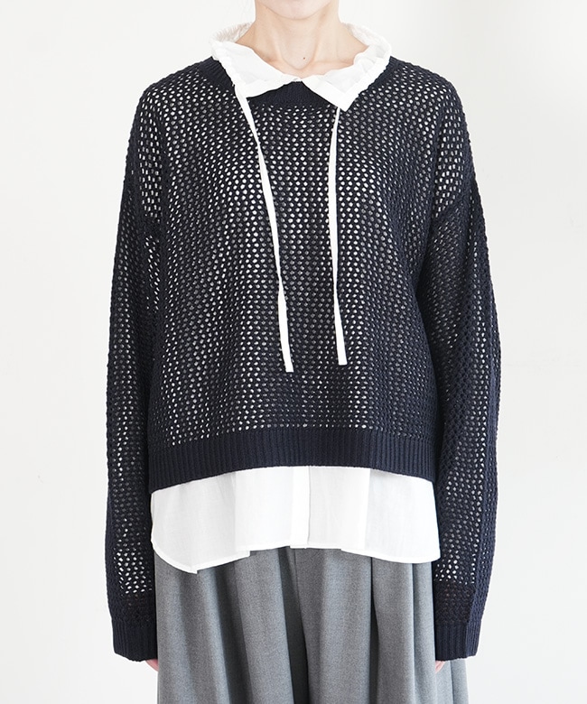 SALE 50%OFF】mizuiro ind(ミズイロインド)メッシュクルーネックプル