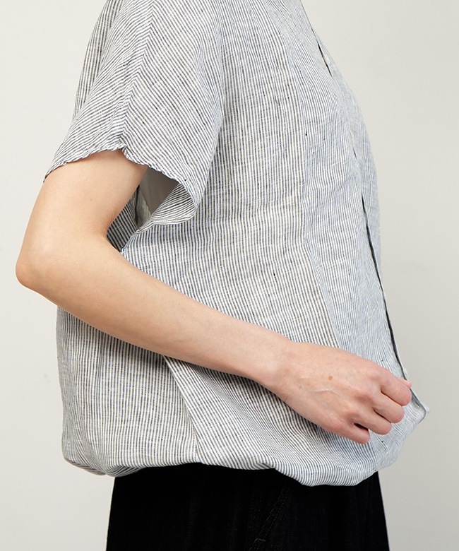 未使用　ナチュラルランドリー　リネン　ブラウス　チェック　半袖　グリーン ナチュラルランドリー ノースリーブブラウス リネン混 麻 日本製