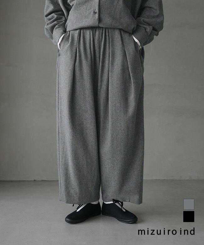 4-260068]mizuiro ind(ミズイロインド) タックワイドパンツ レディース