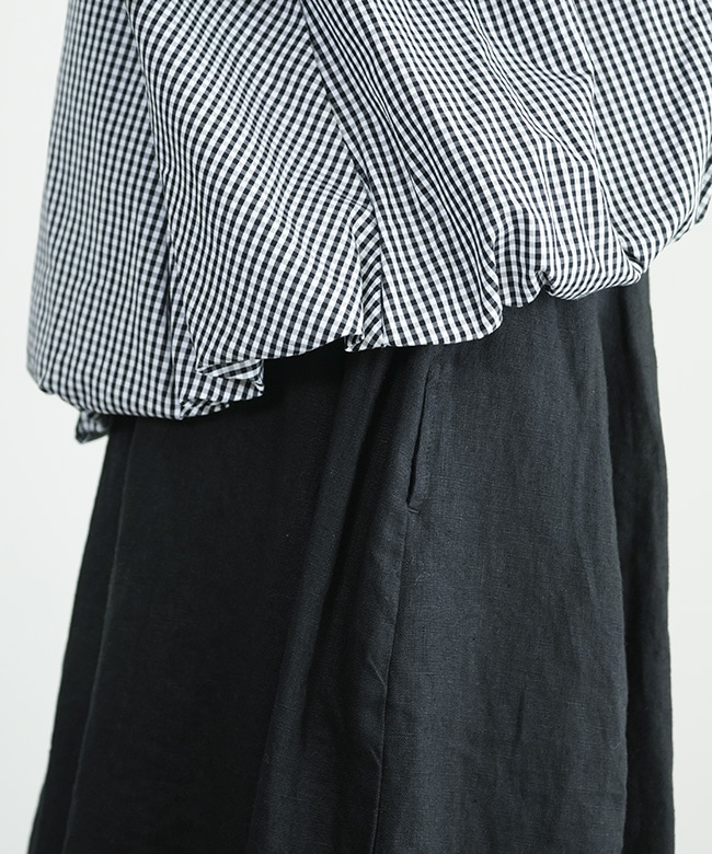 mizuiro ind ストライプハーフスリーブバルーンシャツ　ブラックチェック mizuiro ind｜ストライプ ハーフスリーブ バルーンシャツ stripe half