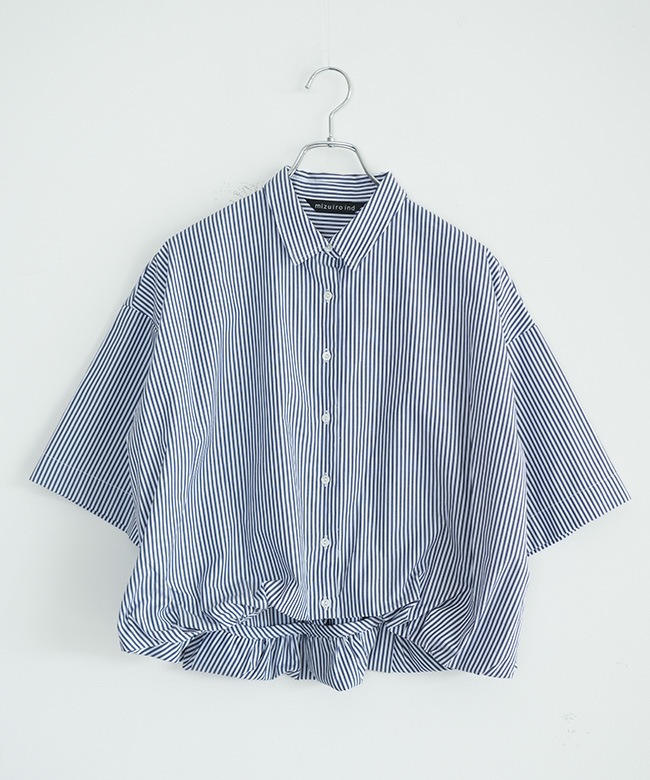 mizuiro ind(ミズイロインド)stripe half slv ballon shirt ストライプ