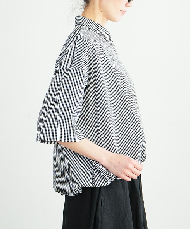 mizuiro ind(ミズイロインド)stripe half slv ballon shirt ストライプ