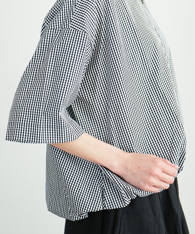 mizuiro ind(ミズイロインド)stripe half slv ballon shirt ストライプ